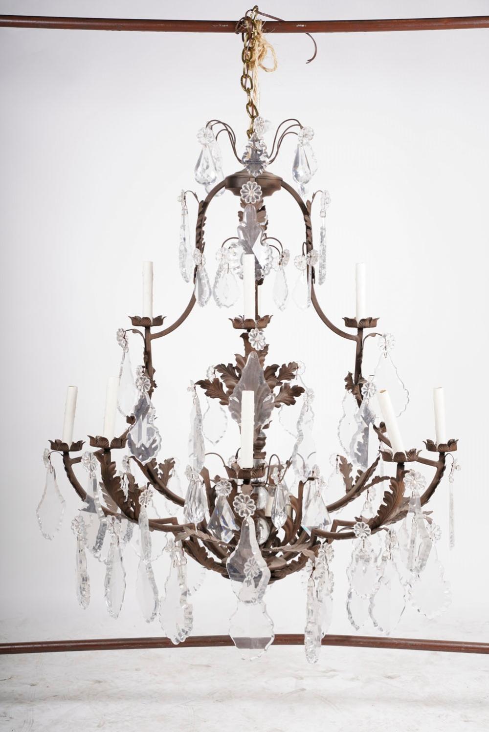 IRON & CRYSTAL BASKET-FORM CHANDELIERCondition: