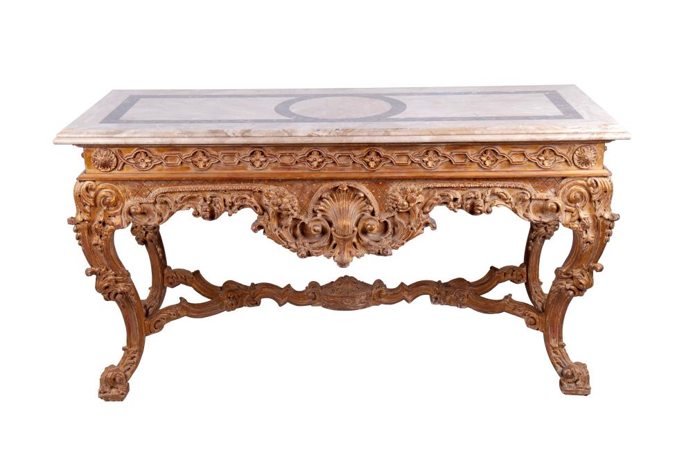 PAINTED CARVED WOOD MARBLE TOP 335d0c