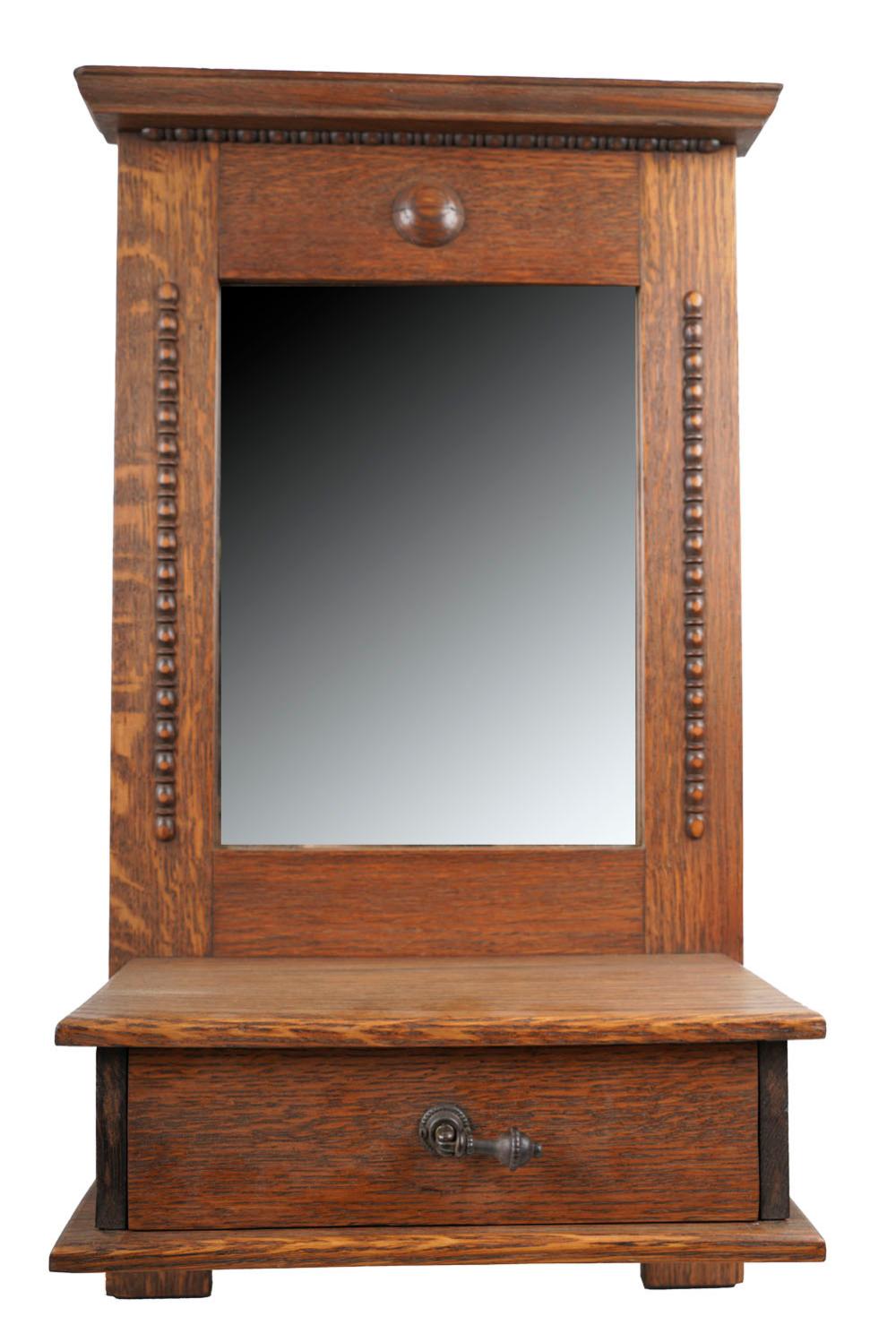 OAK HANGING MIRROR BACKED SHELFwith 335d24