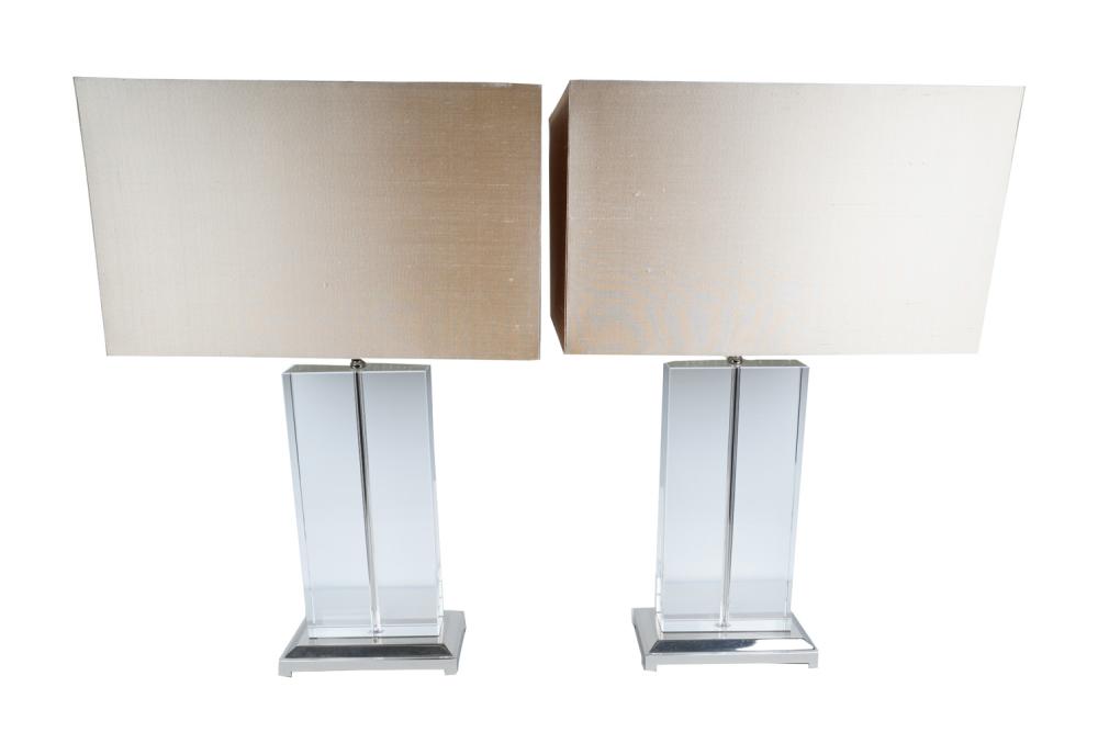 PAIR OF GLASS & CHROME TABLE LAMPSwith