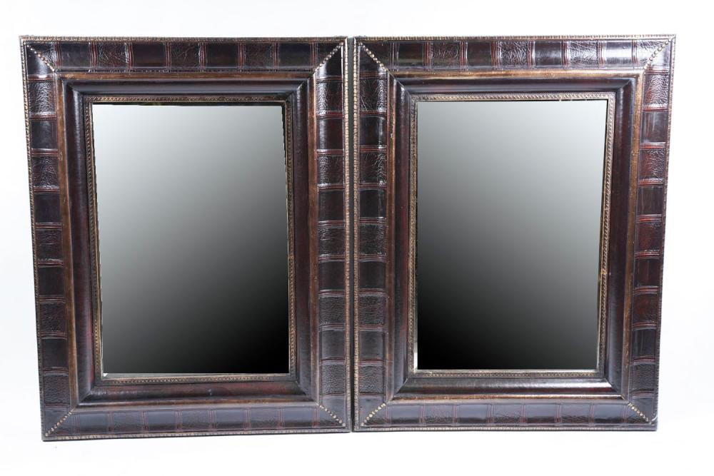 PAIR OF LEATHER EMBOSSED MIRRORS36 335d7c