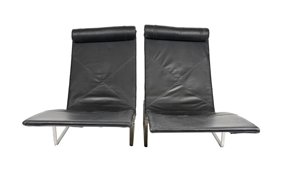 PAIR OF CONTEMPORARY STEEL & LEATHER