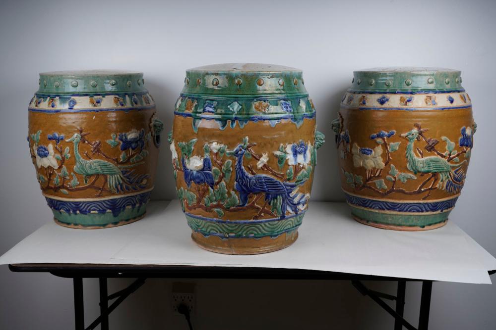 SET OF THREE CHINESE GLAZED EARTHENWARE