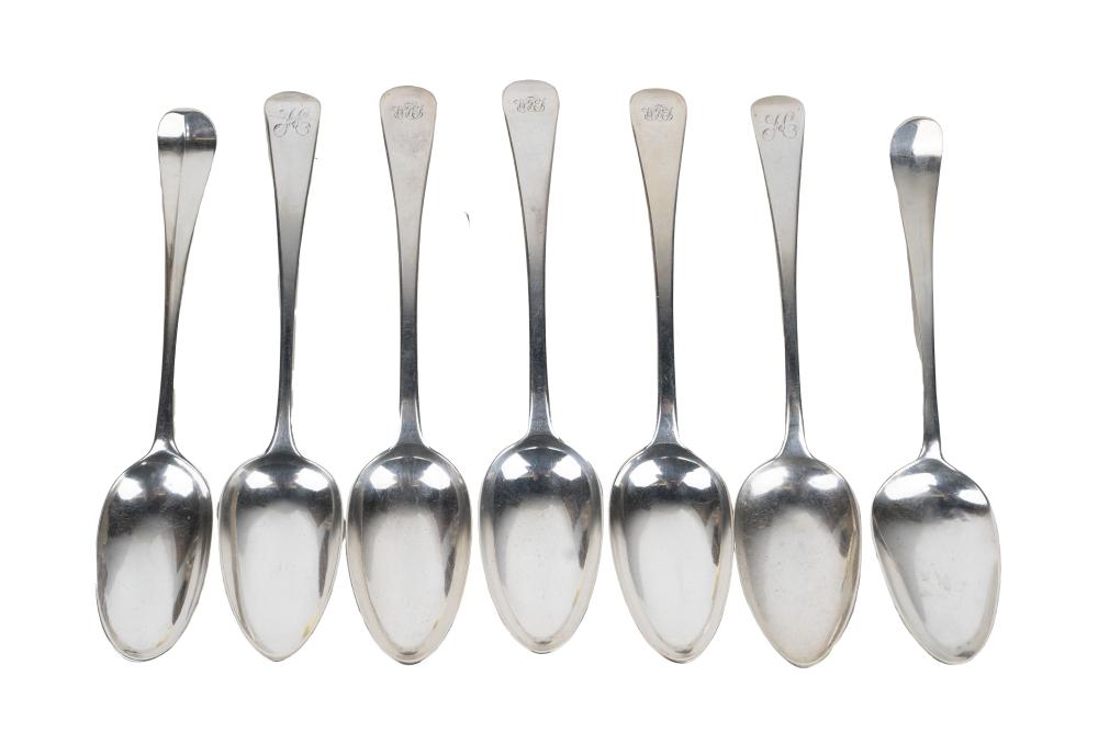 SEVEN ENGLISH SILVER TABLESPOONSmostly