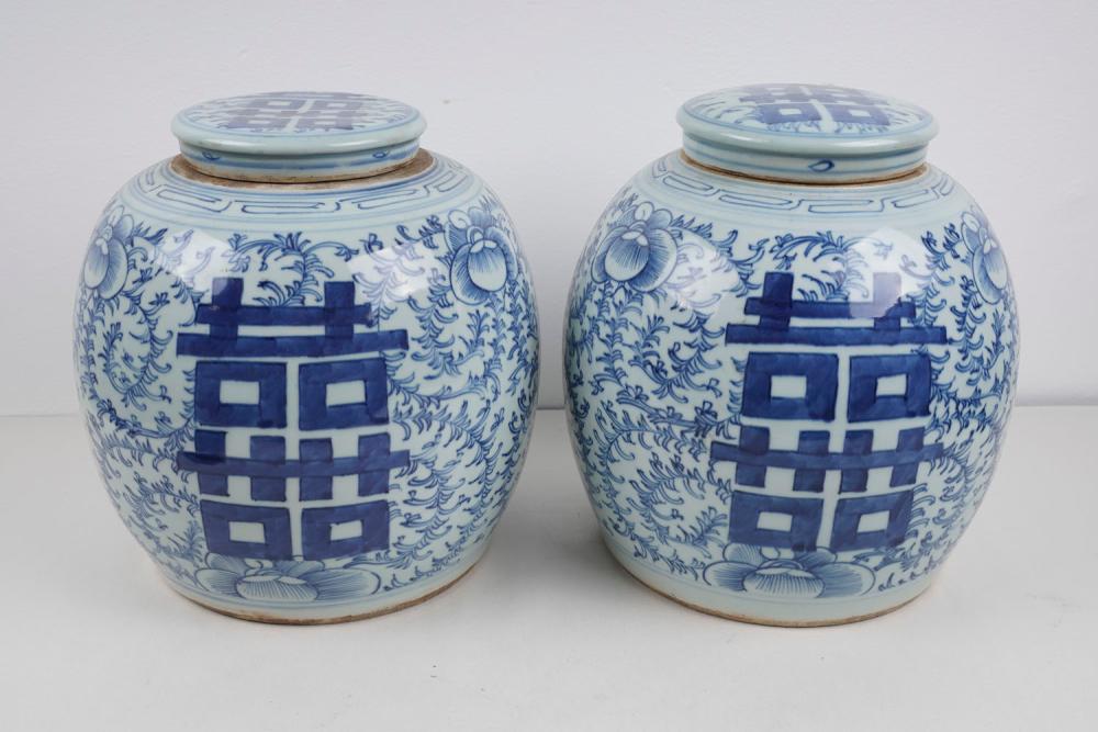 PAIR OF CHINESE BLUE WHITE COVERED 335e12