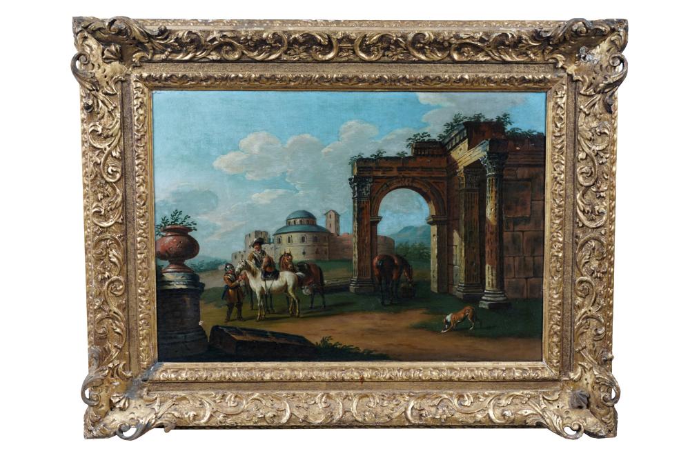 ITALIAN SCHOOL FIGURES IN A LANDSCAPE oil 335f1b