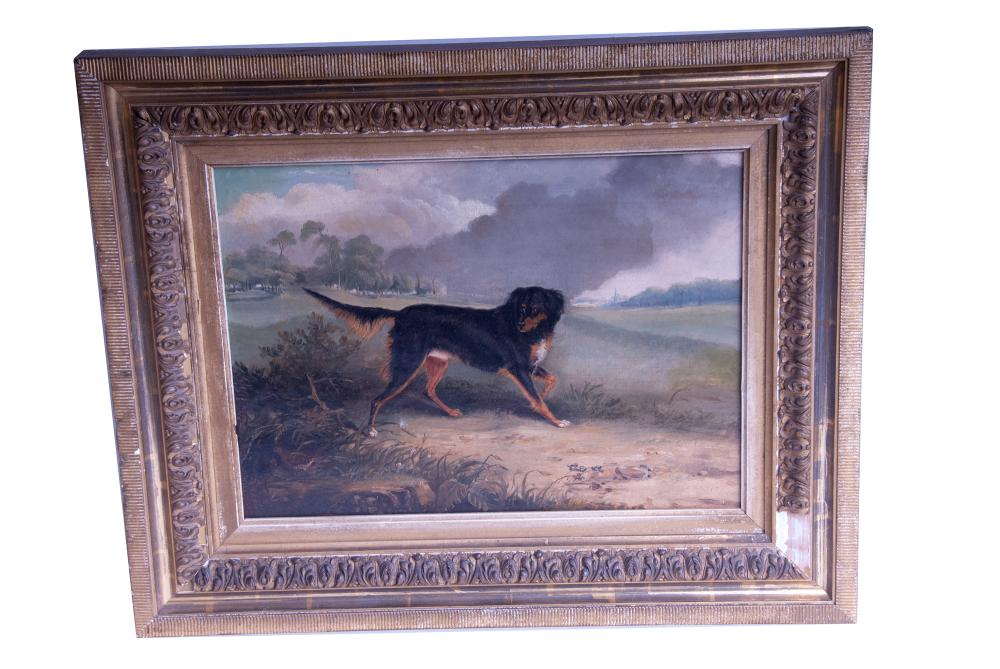 DOG IN LANDSCAPEoil on canvas appears