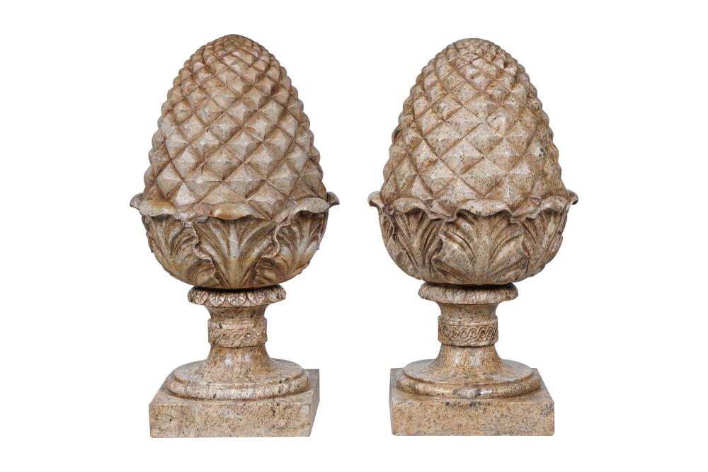 PAIR OF CARVED GRANITE ACORN FINIALSset