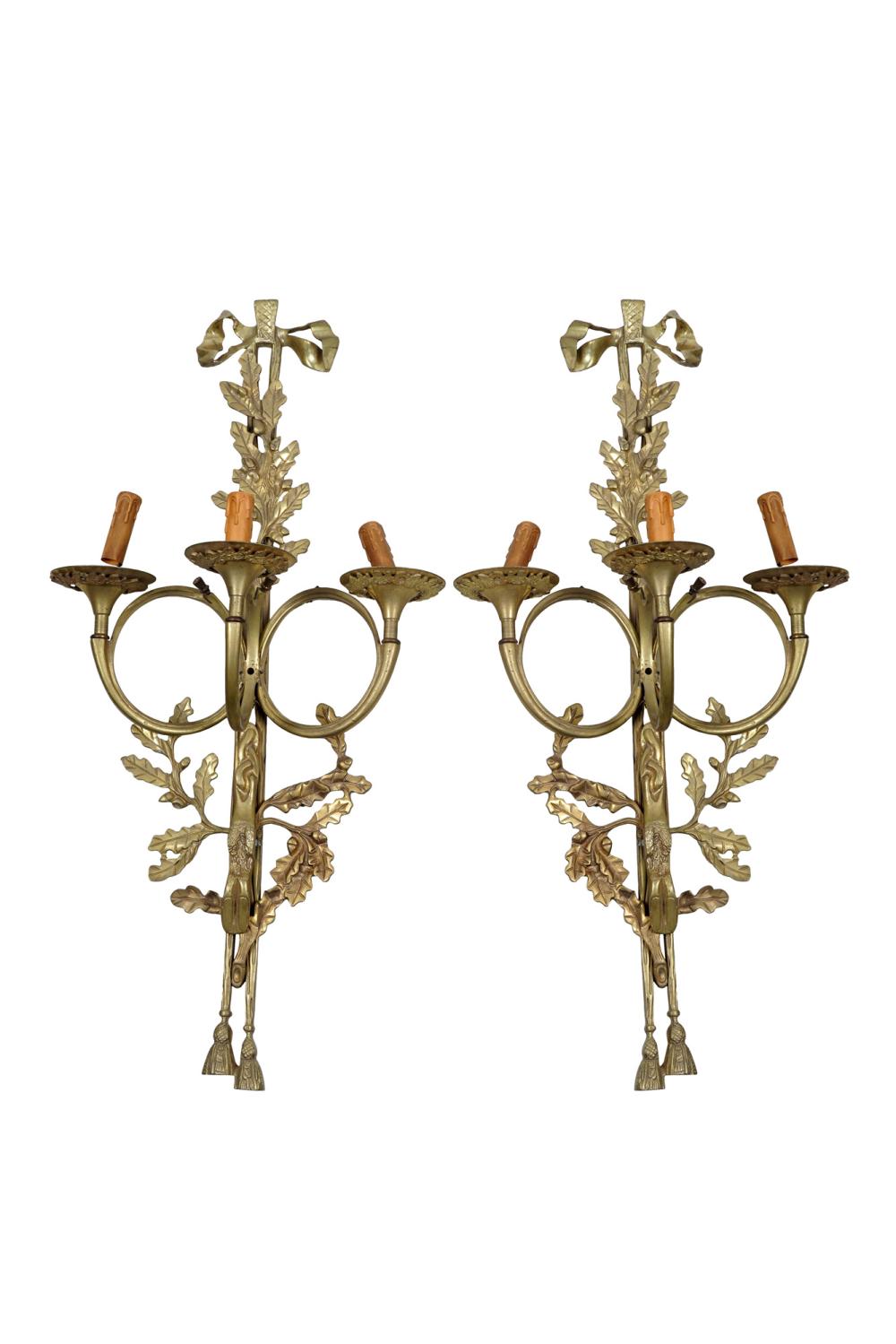 PAIR OF GILT METAL TRUMPET-FORM