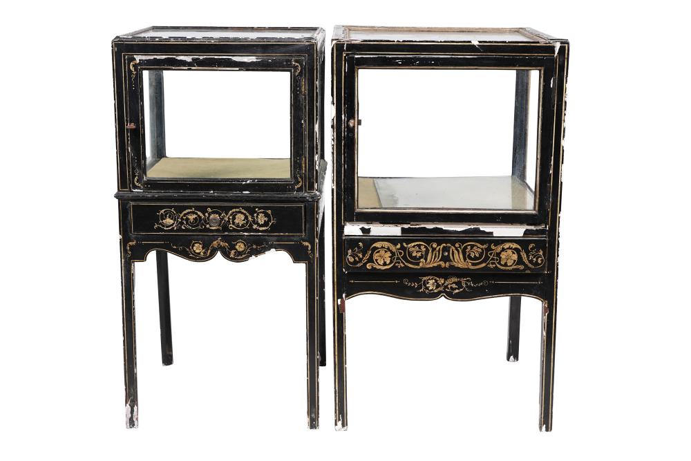 TWO ASSORTED BLACK LACQUERED, DECORATED