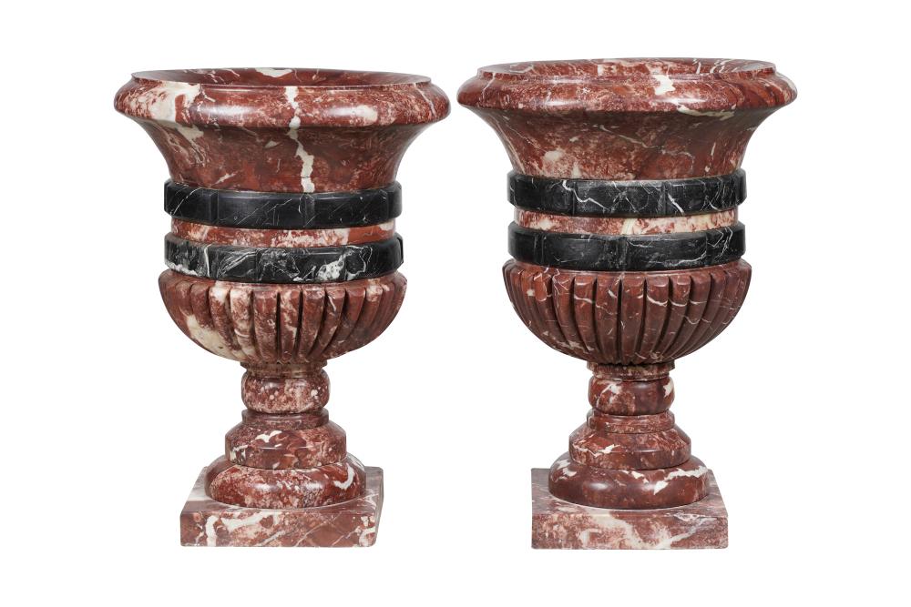 PAIR OF FLUTED MARBLE URNSwith