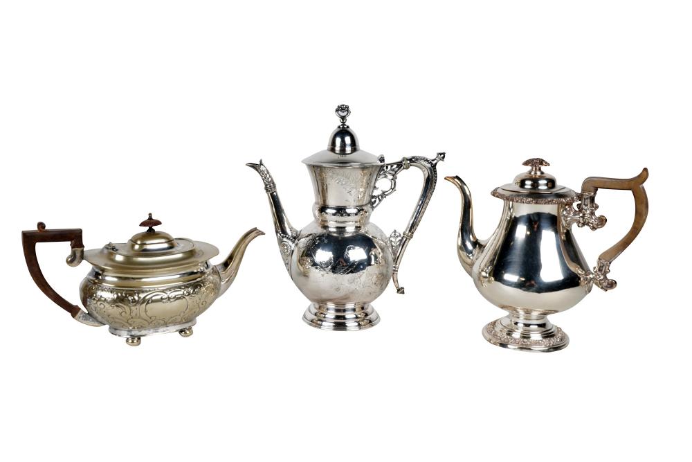 TWO SILVERPLATE COFFEE POTS & ONE