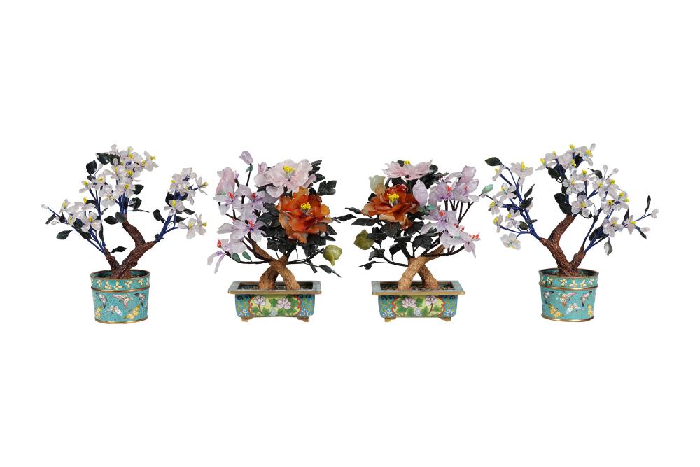 FOUR CHINESE JADE TREESon cloisonne 336025