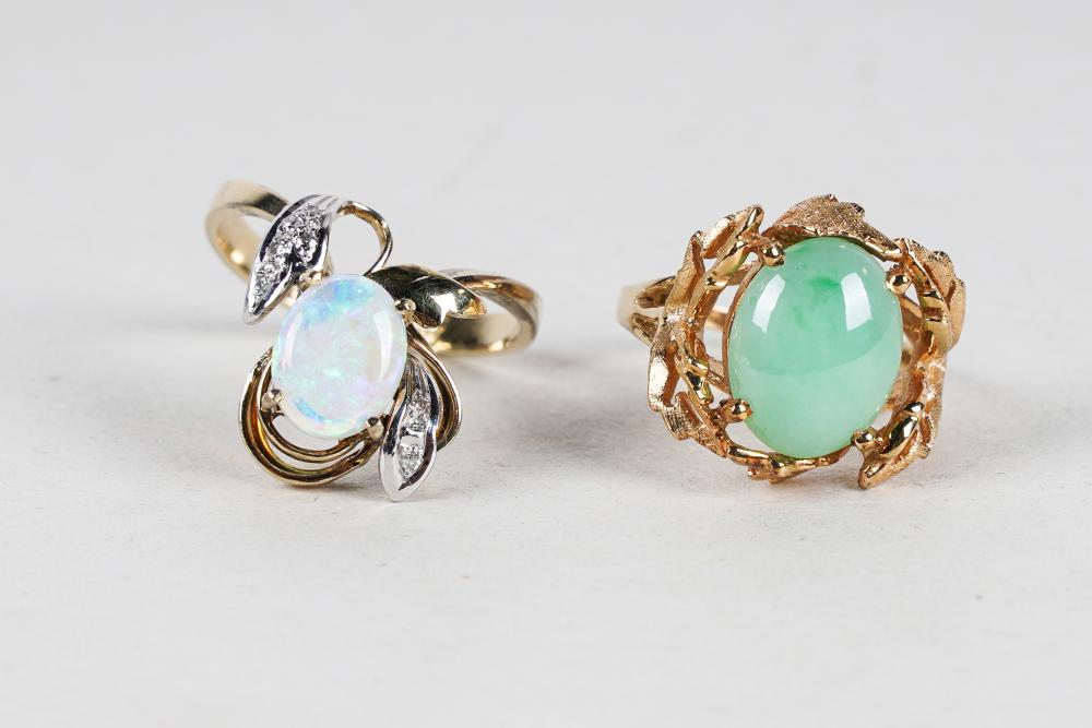 TWO 14 KARAT GOLD & STONE RINGSthe