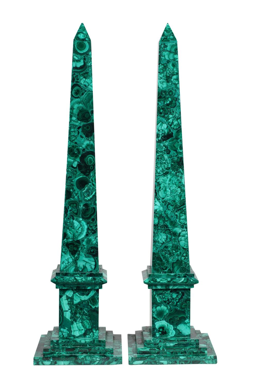 PAIR OF MALACHITE DECORATED OBELISKS20th 33607c