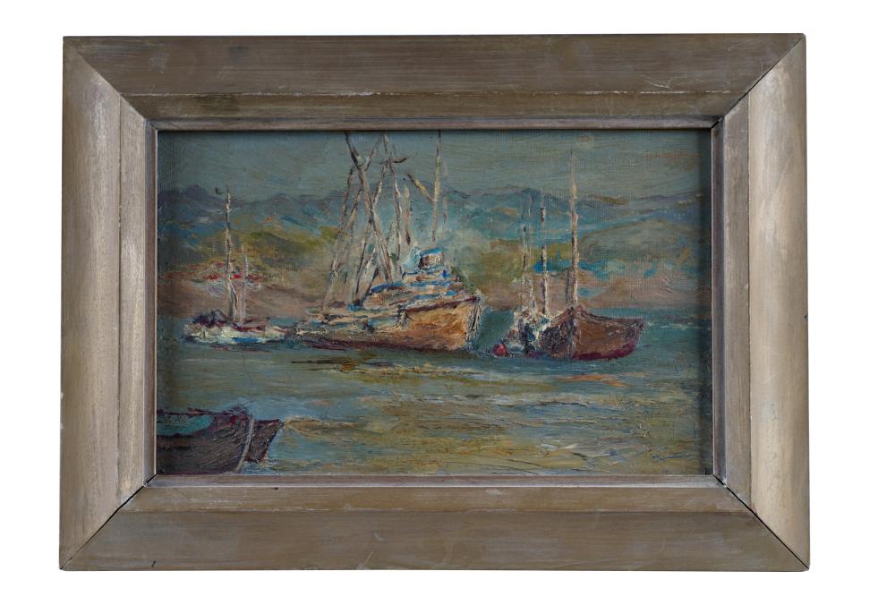 FISHING BOATSoil on cardboard unsigned 33609a