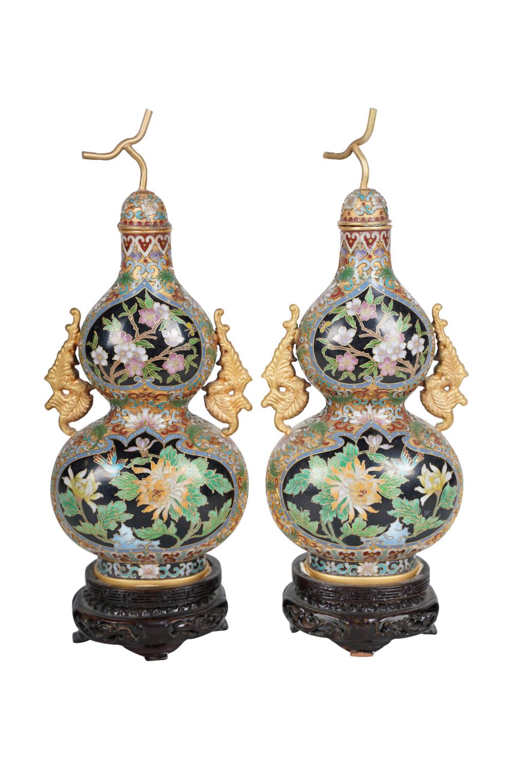 PAIR OF CLOISONNE COVERED GORD