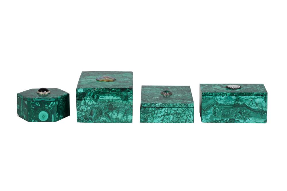 FOUR MALACHITE DECORATED BOXESthe 3360dc