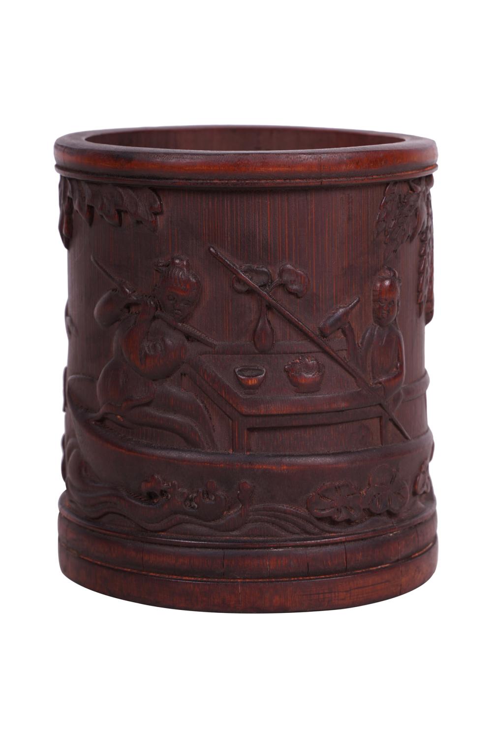 CHINESE CARVED WOOD BRUSH POT5