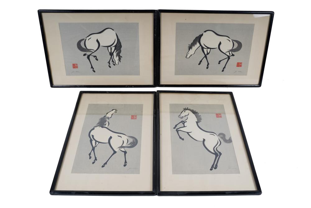 SET OF FOUR JAPANESE HORSE WOODBLOCK
