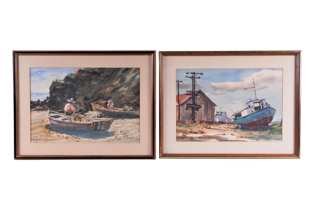 JOHN WIESE TWO HARBOR SCENES watercolor 33622b