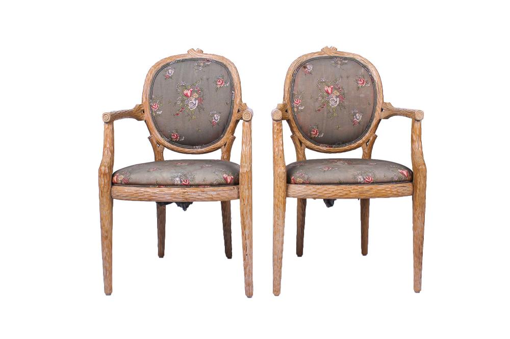 PAIR OF CARVED FAUX BOIS ARMCHAIRSModern,