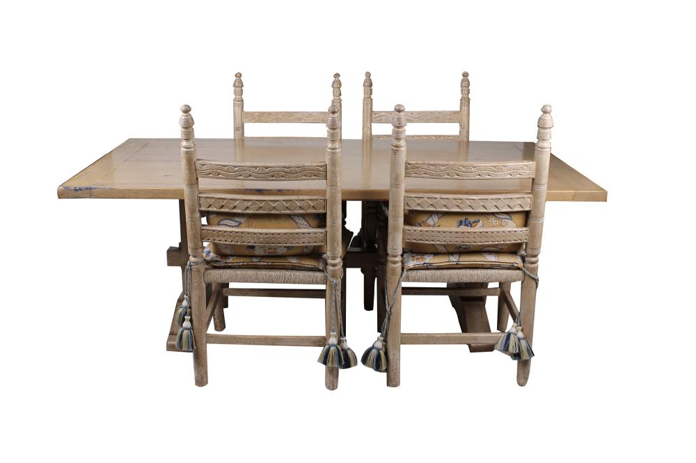 RUSTIC BLEACHED CARVED WOOD DINING 336261
