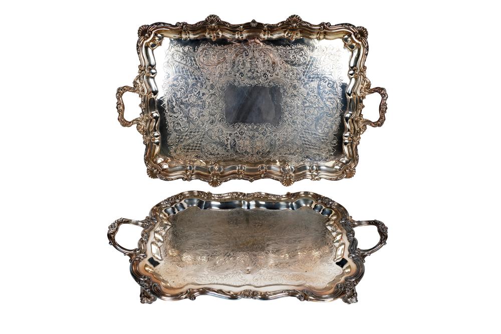 TWO SILVERPLATE TRAYSthe smaller tray