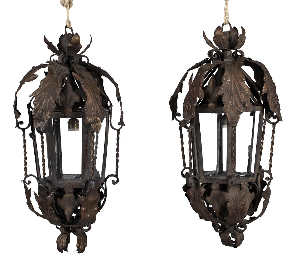 PAIR OF SPANISH TOLE & WROUGHT