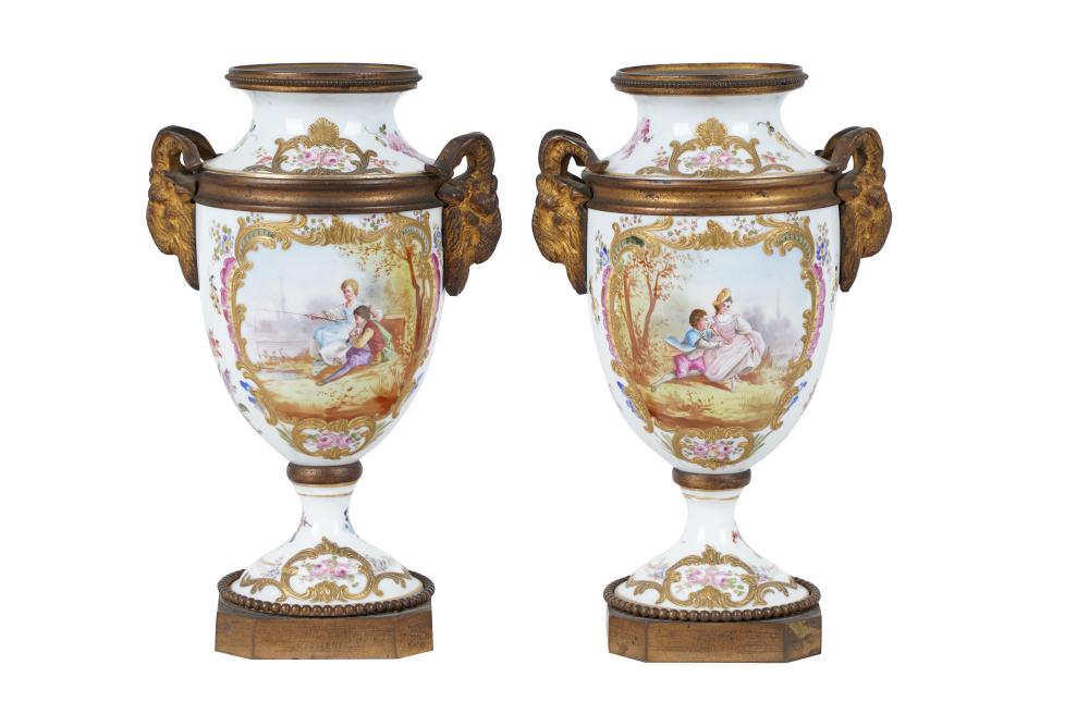 PAIR OF SEVRES STYLE PORCELAIN