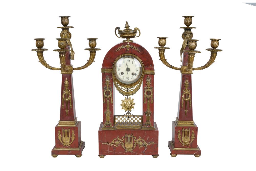 ROUGE MARBLE CLOCK GARNITUREcomprising