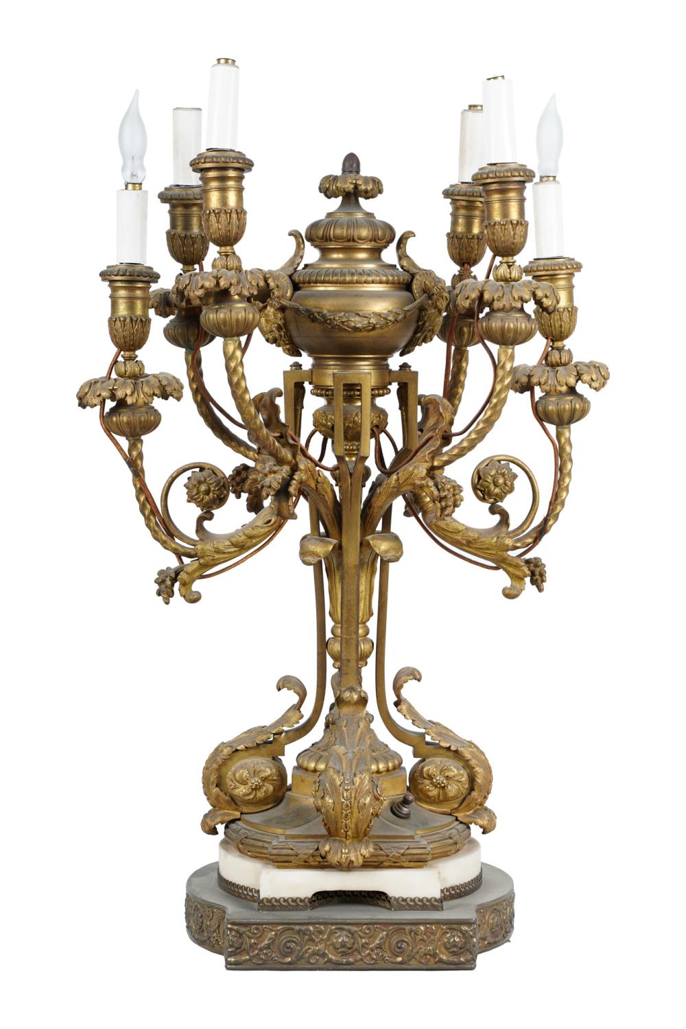 FRENCH GILT BRONZE MARBLE CANDELABRUMelectrified 33630f