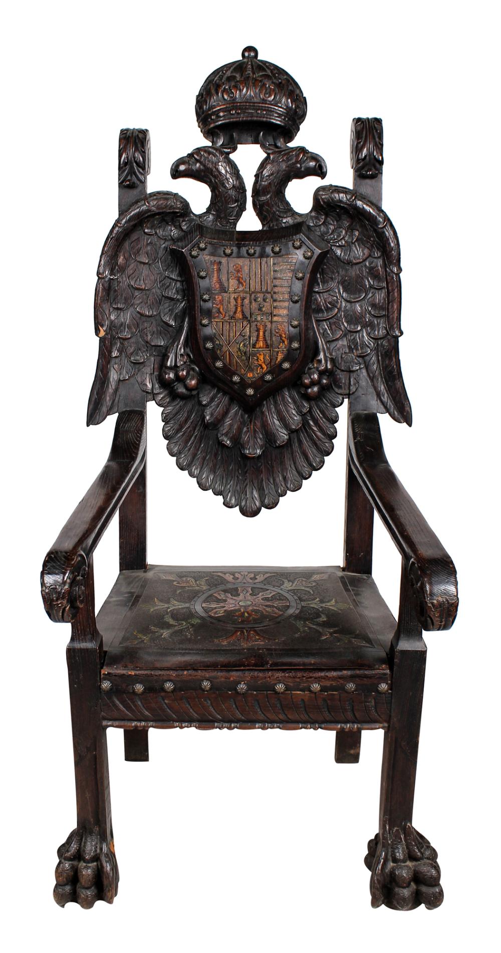 CONTINENTAL CARVED OAK HALL CHAIRwith