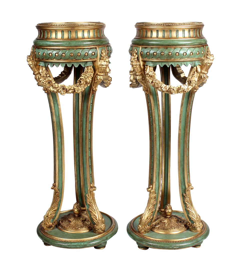 PAIR OF PAINTED PARCEL GILT PLANTERSwith 336359