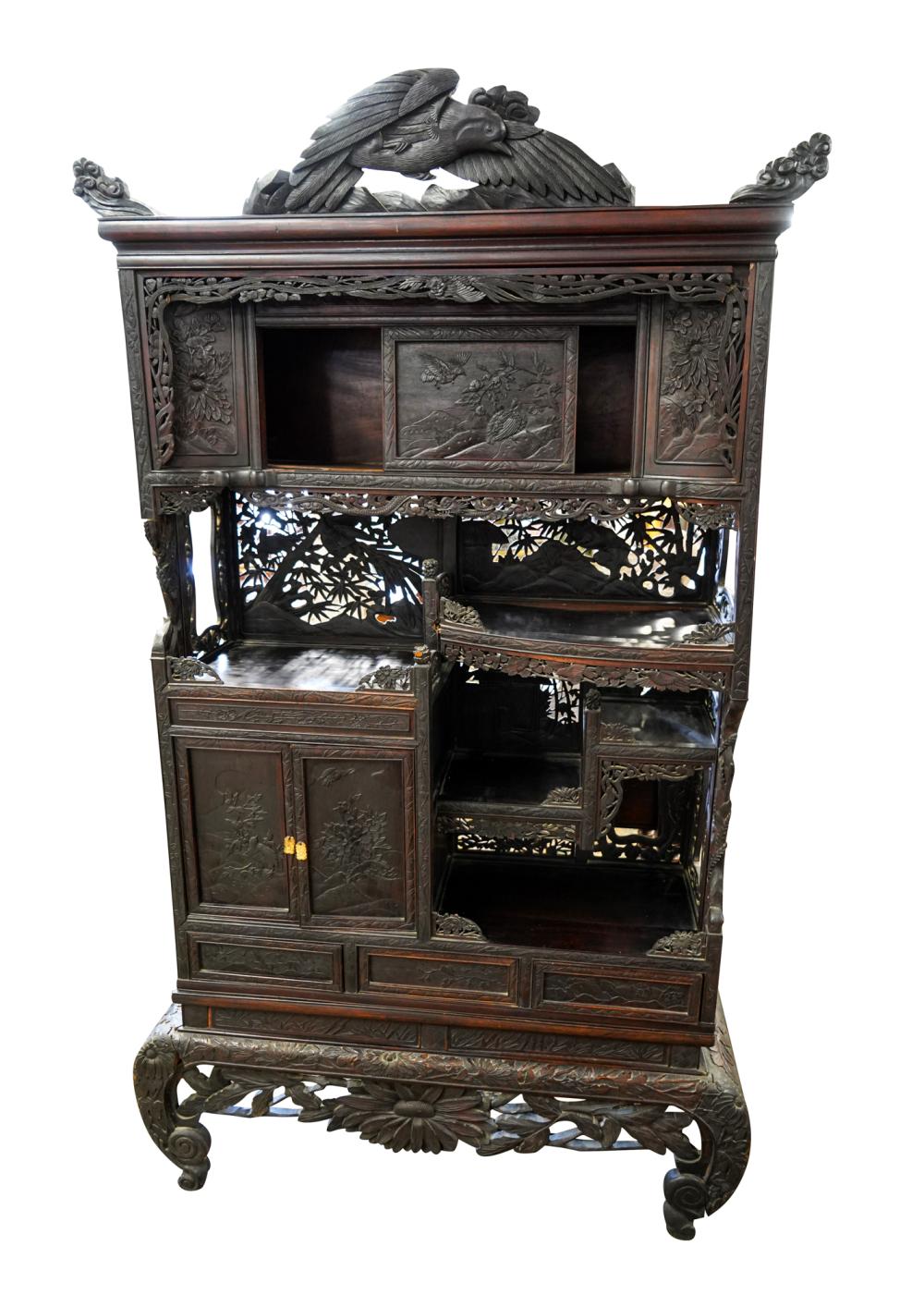 JAPANESE CARVED WOOD EXPORT CABINETtwo 3363d3