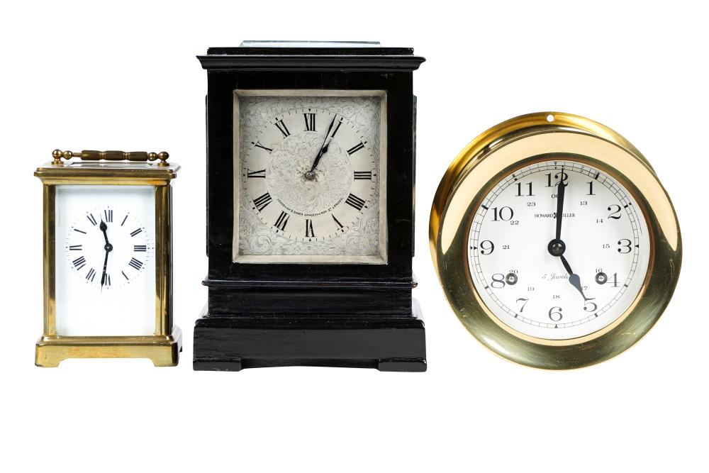 THREE ASSORTED DESK CLOCKSthe largest: