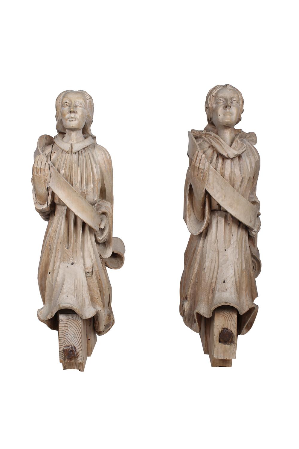 PAIR OF PICKLED CARVED WOOD FIGURAL 336412