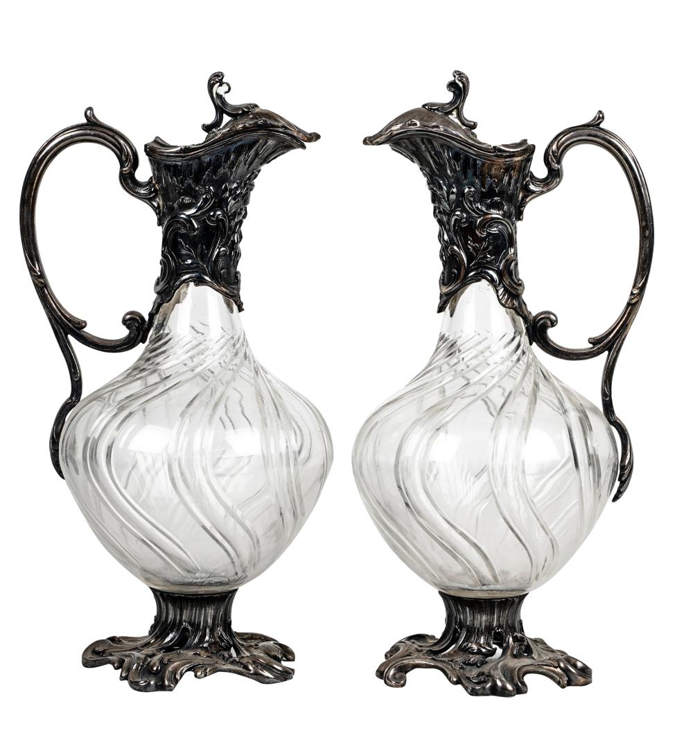 TWO SILVERPLATE AND GLASS EWERS11