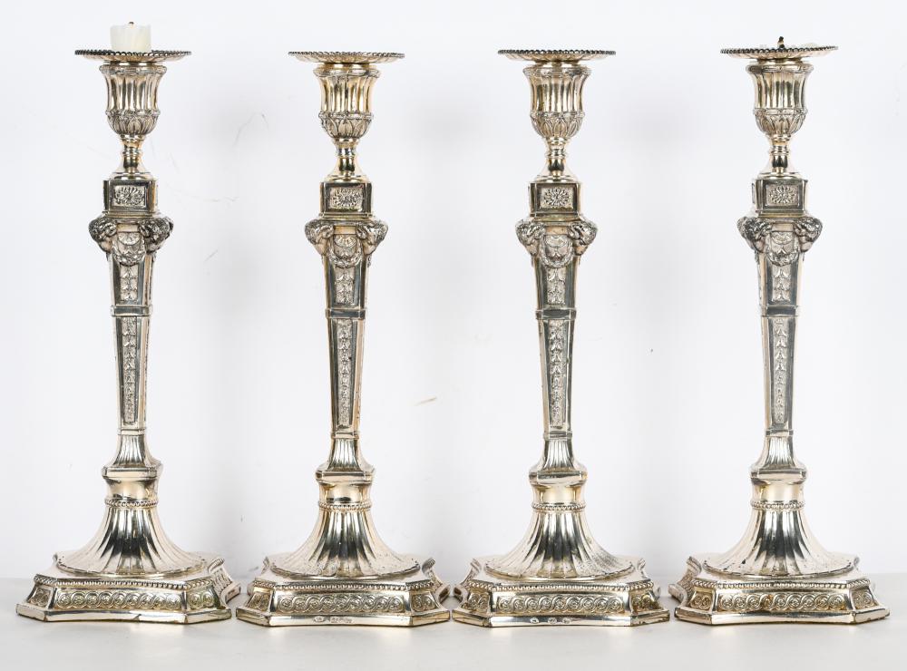 SET OF FOUR SILVERPLATE CANDLESTICKSEarly