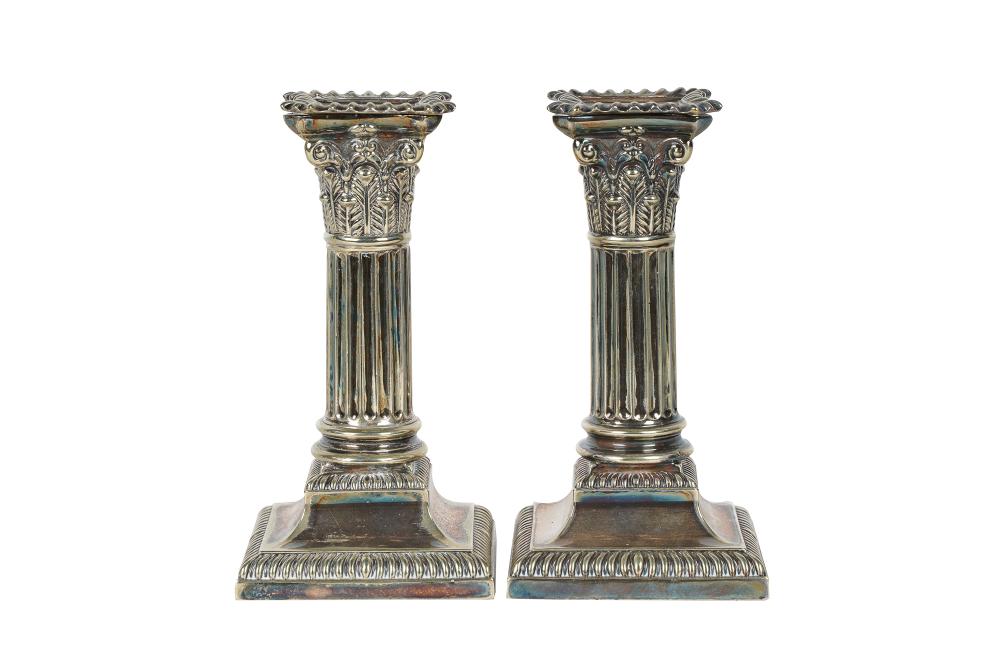 PAIR OF SILVERPLATE COLUMN-FORM