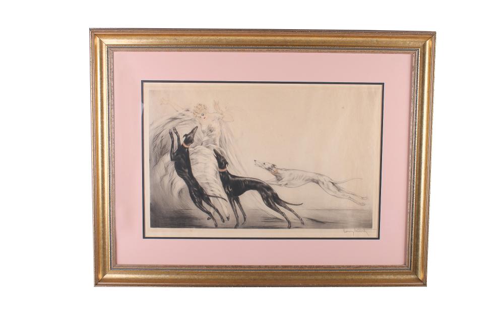 LOUIS ICART GREYHOUND DOGS signed 336571