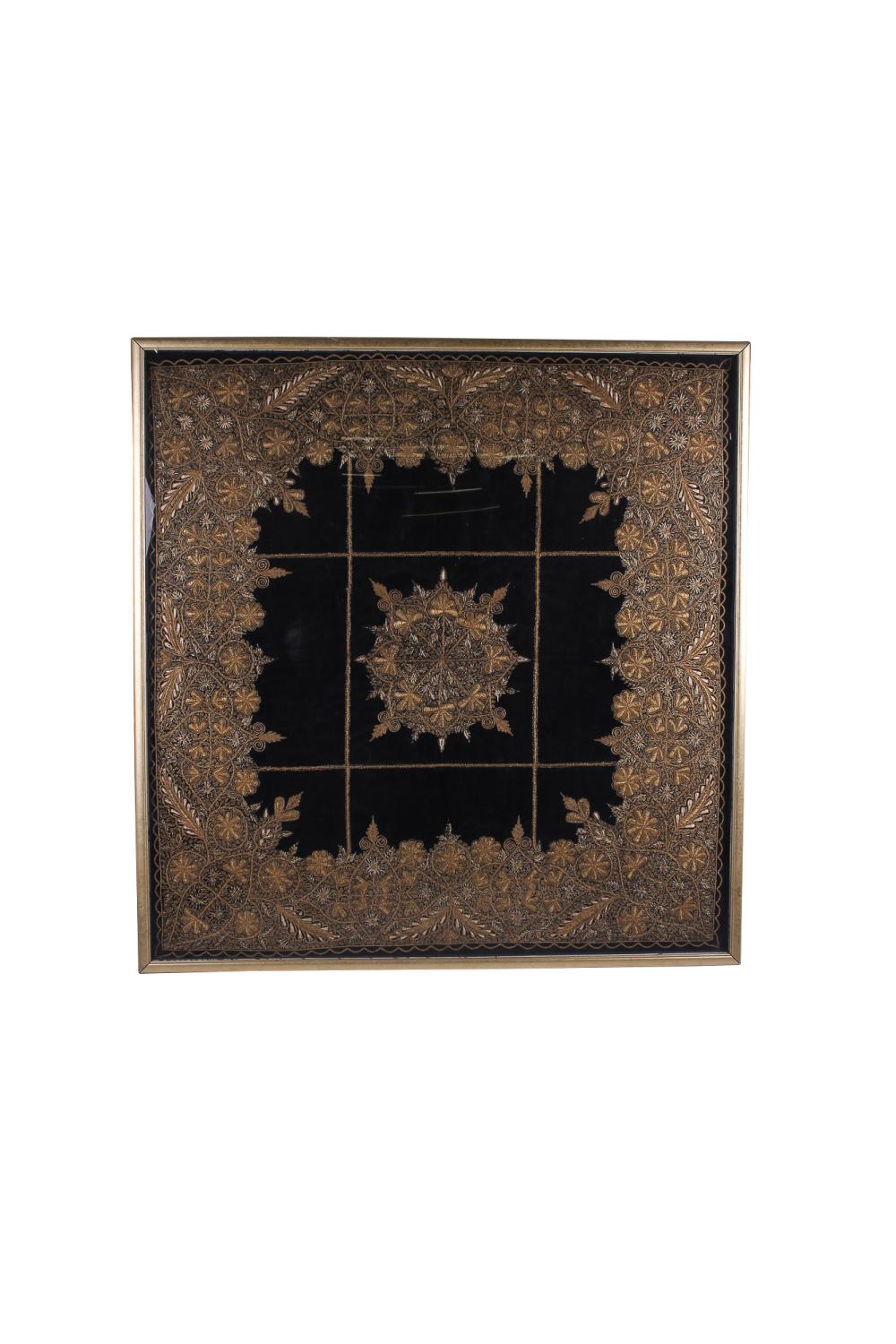 GOLD THREADED TAPESTRYmounted in frame,