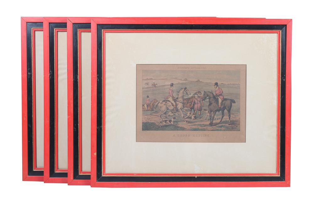 FOUR HUNT SCENEScolored engravings titled