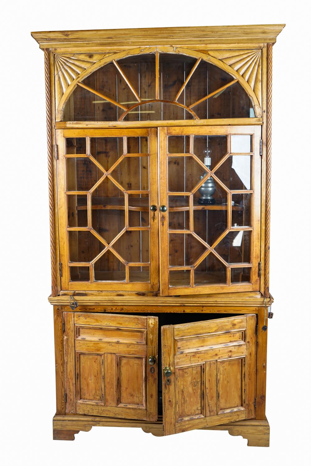 TWO-PART PINE CHINA CABINETCondition: