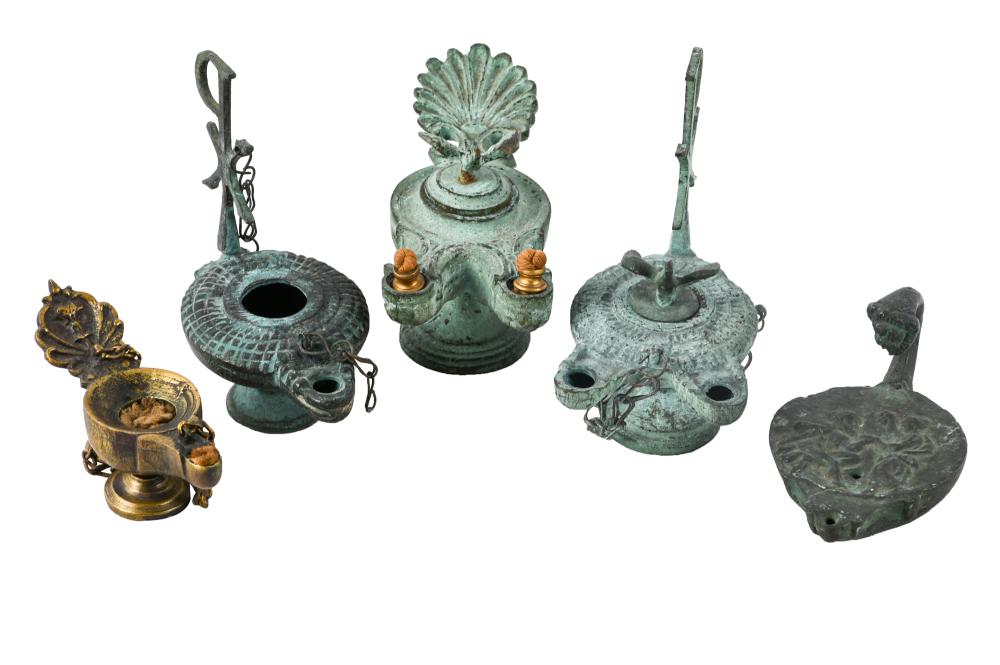 COLLECTION OF BRONZE OIL LAMPScomprising