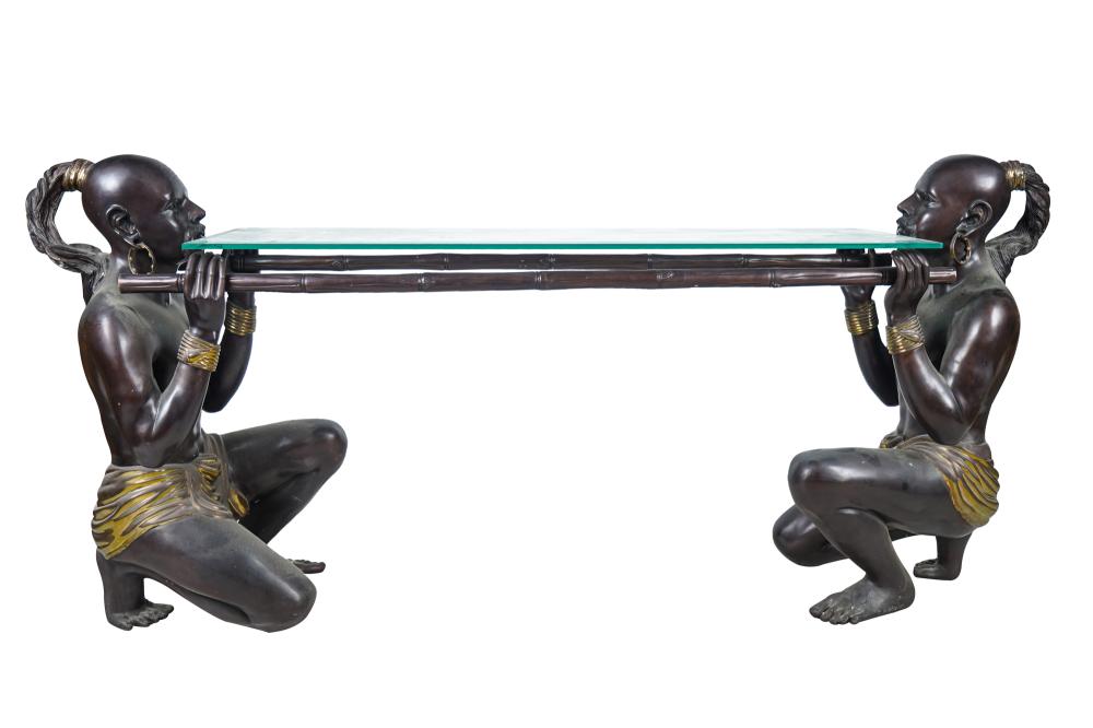 PATINATED METAL FIGURAL SOFA TABLEdepicting 336729