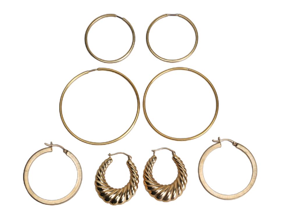 FOUR PAIRS OF YELLOW GOLD HOOP 336746