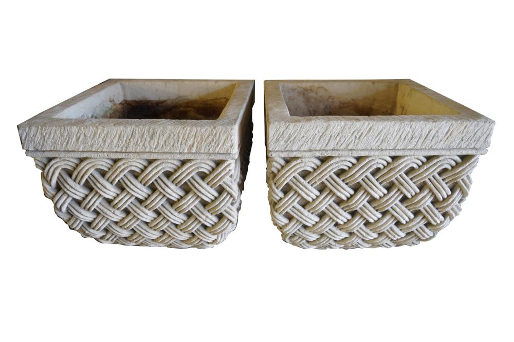 PAIR OF CAST STONE BASKET WEAVE FORM 33679c