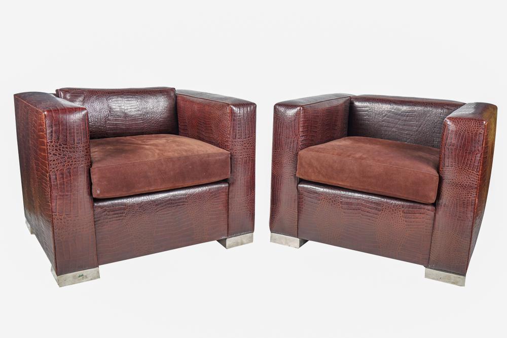 PAIR OF EMBOSSED BROWN LEATHER 3367a8