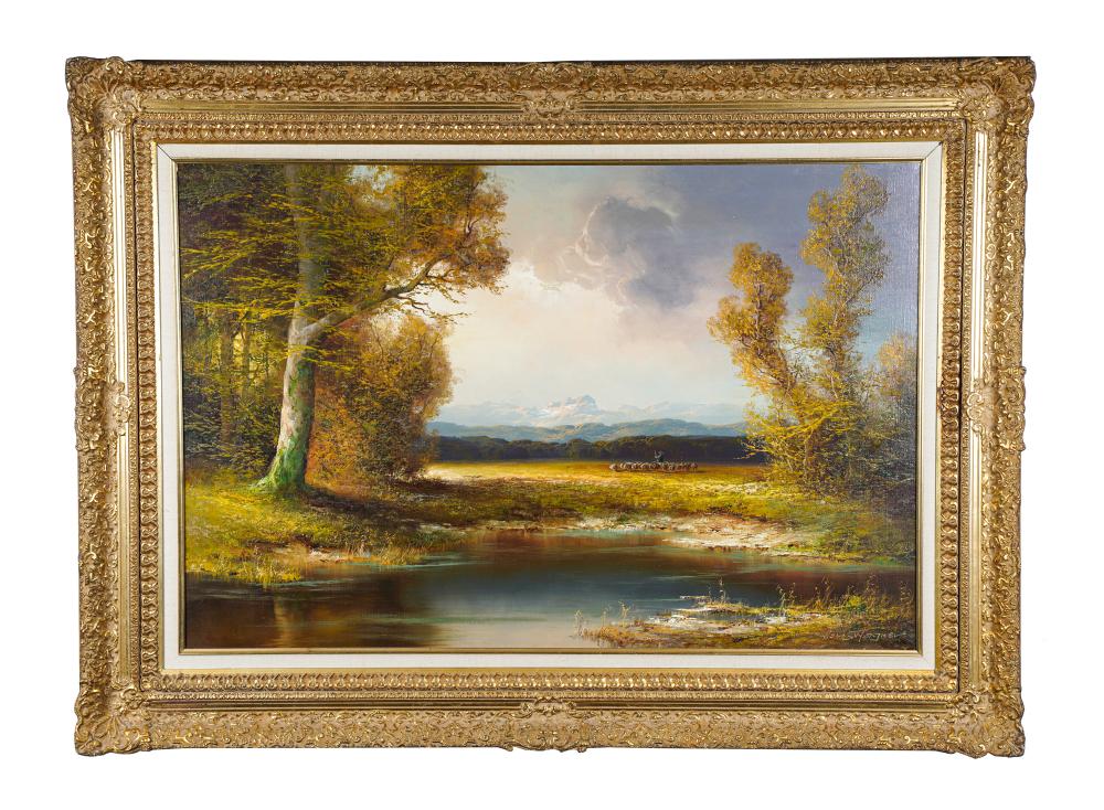 HANS WAGNER: "LAKE SCENE LANDSCAPE"oil